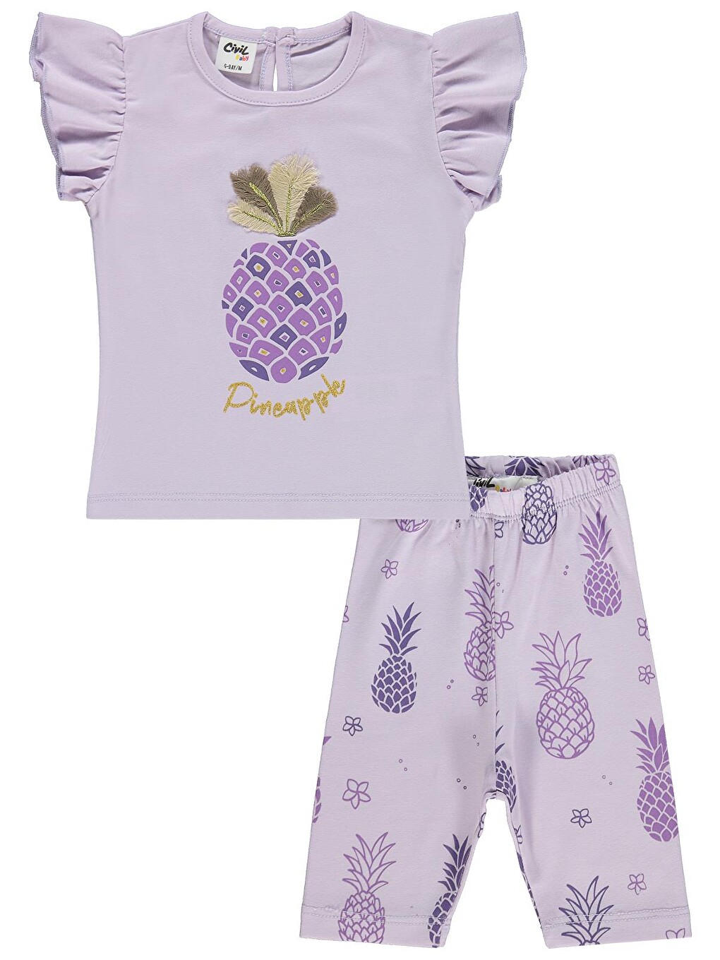 Baby Ananas Baskılı 6-18 Ay Takım - Lila-3