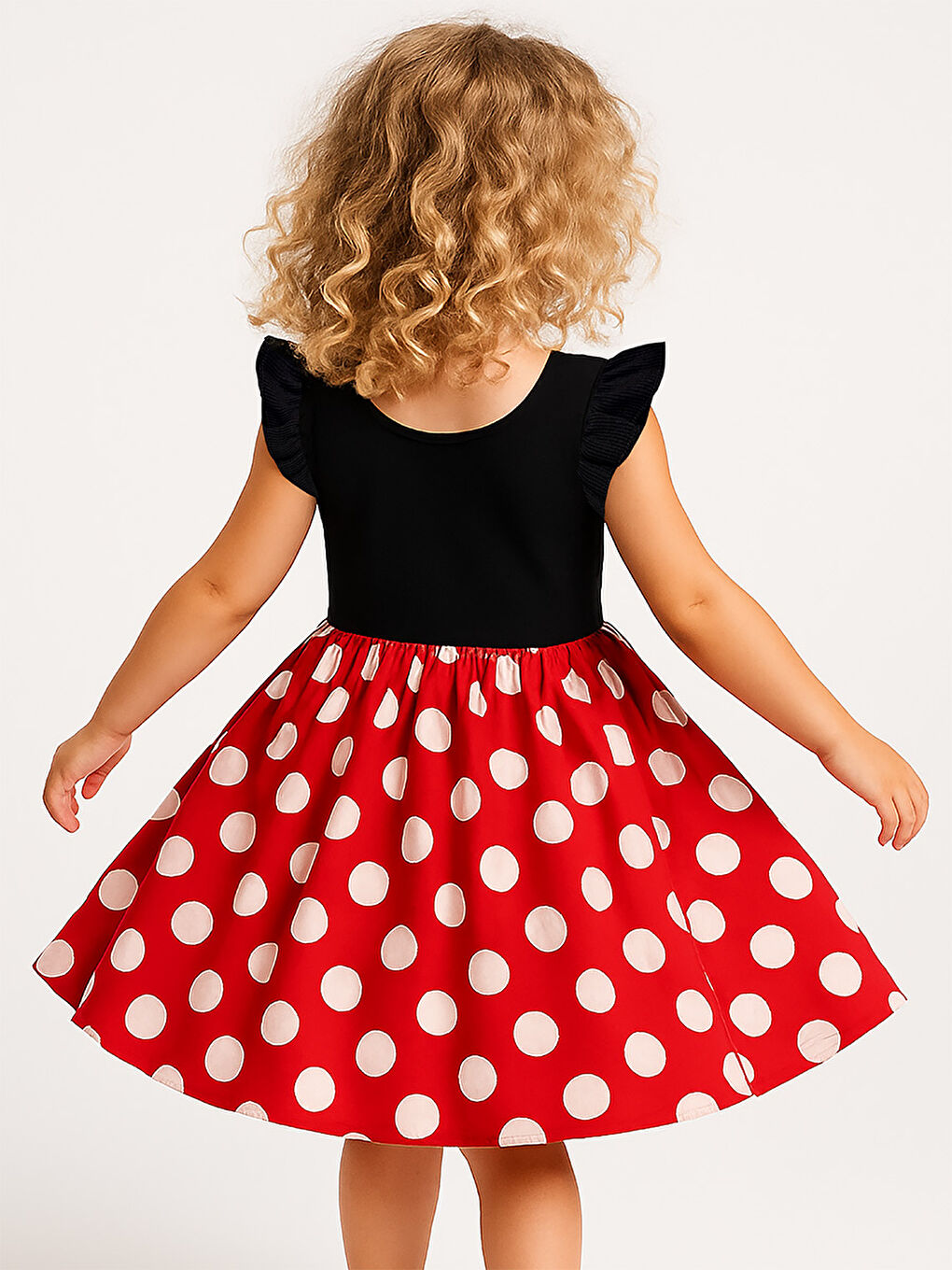 Kırmızı Puanlı Saten Kurdeleli Kız Çocuk Elbise-1
