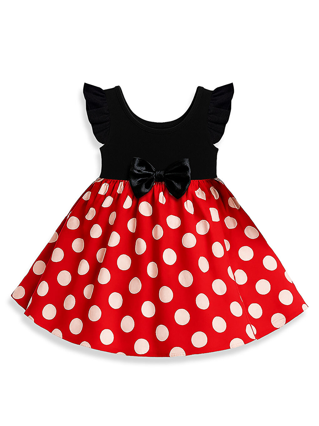 Kırmızı Puanlı Saten Kurdeleli Kız Çocuk Elbise-2