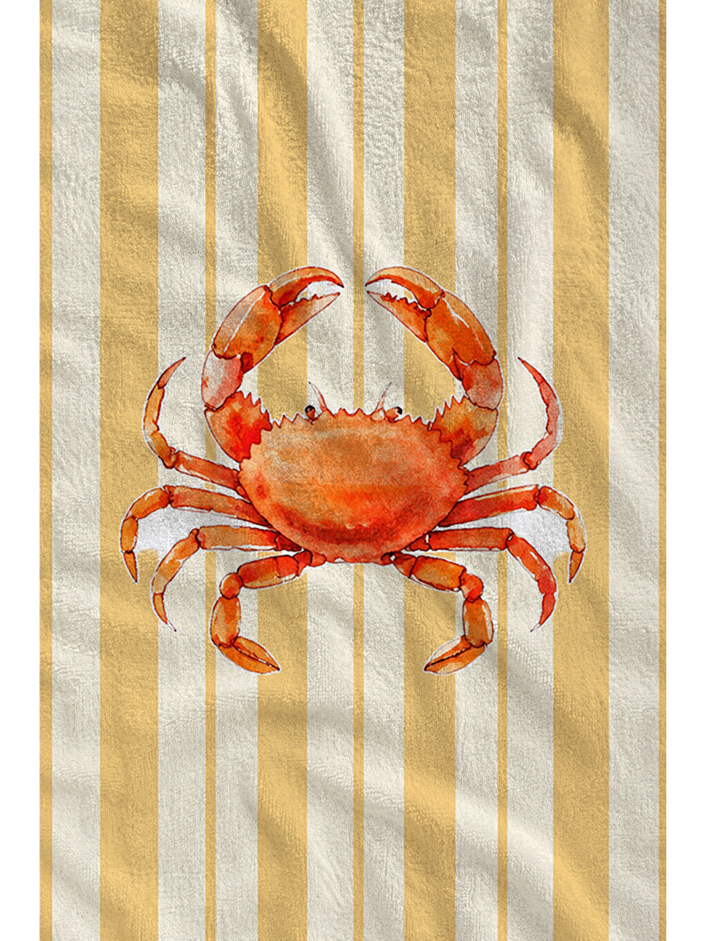 Retro Sarı Çizgili Yengeç Figürlü Yazlık Desenli 70x150 Plaj Havlusu - Pamuklu Banyo Havlusu-2