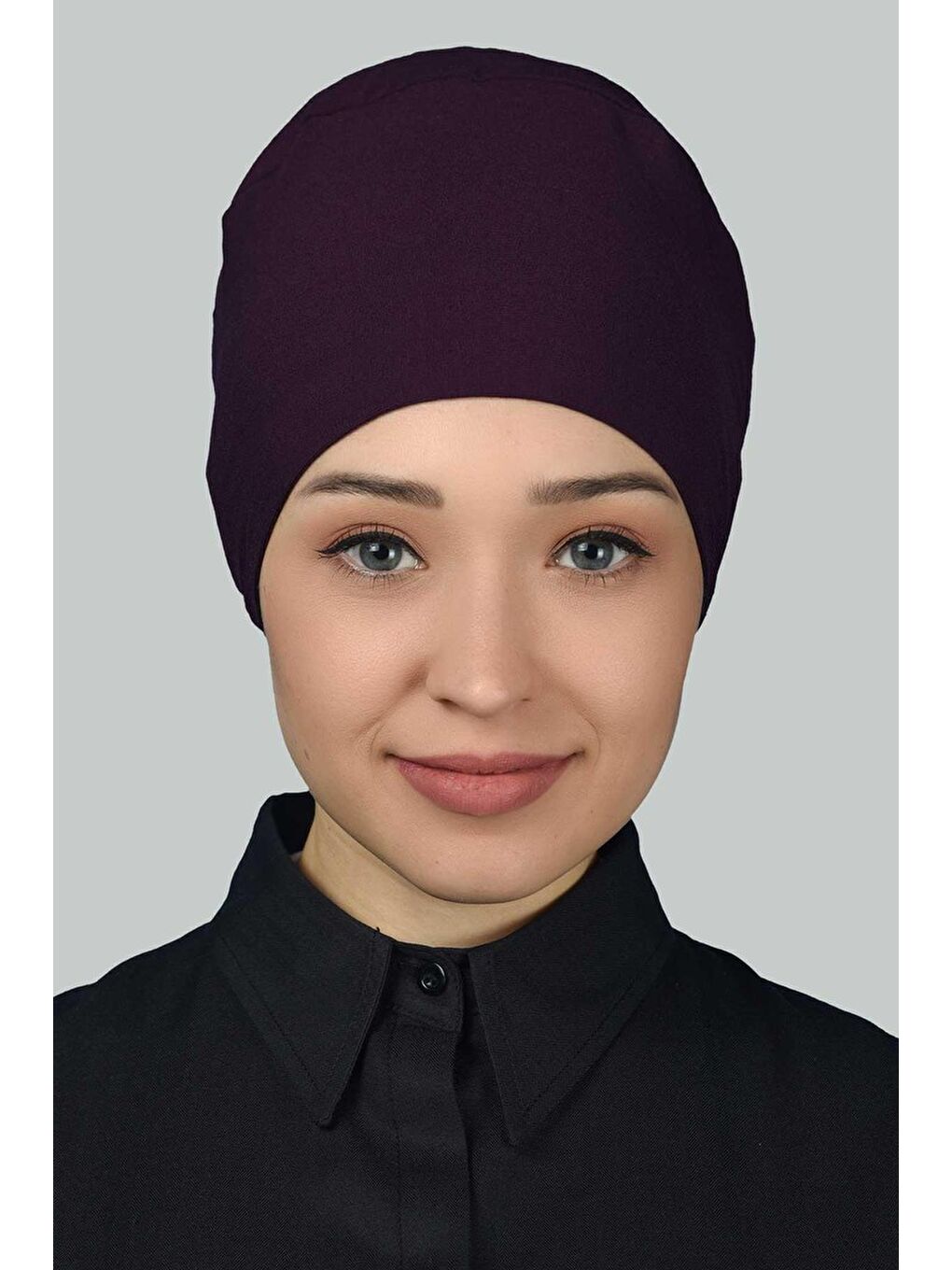 Altobeh Mürdüm Kadın Pratik Dikişsiz Bağcıklı Kaymayan Tesettür Penye Bone - 1