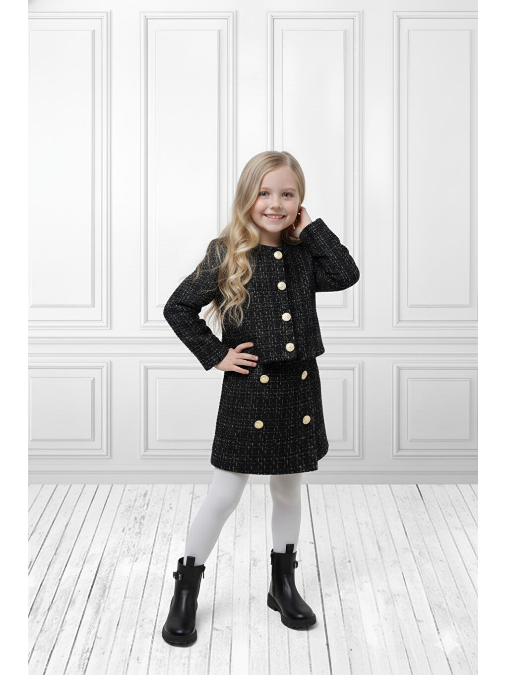 Siyah Kız Çocuk Ceketli Takım – Şort Etek İkili Set 2-8 Yaş 12309