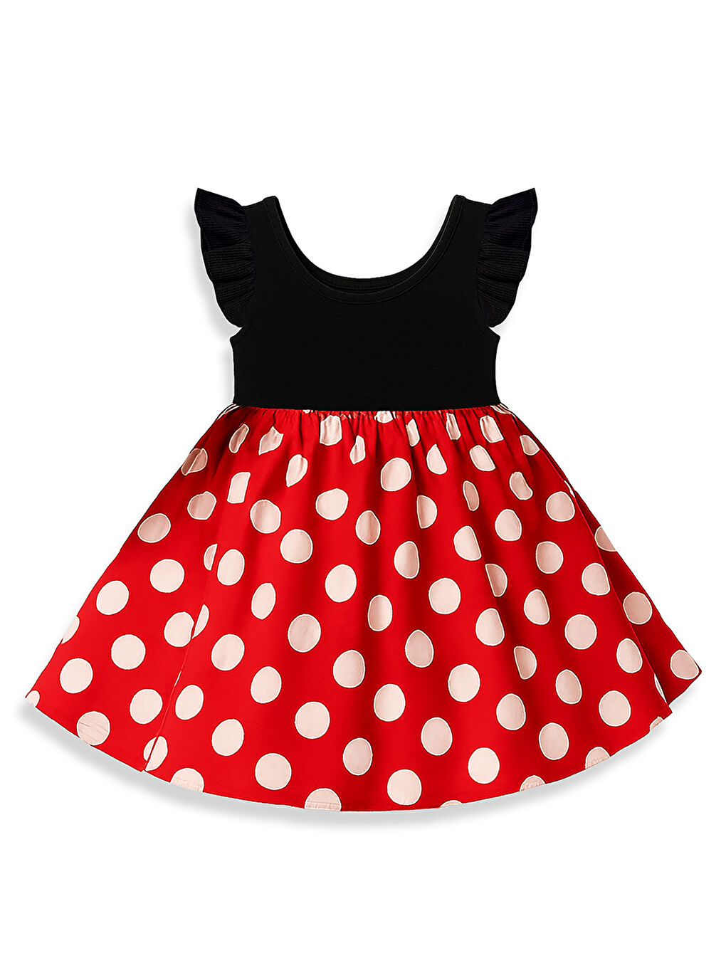 Kırmızı Puanlı Saten Kurdeleli Kız Çocuk Elbise-3