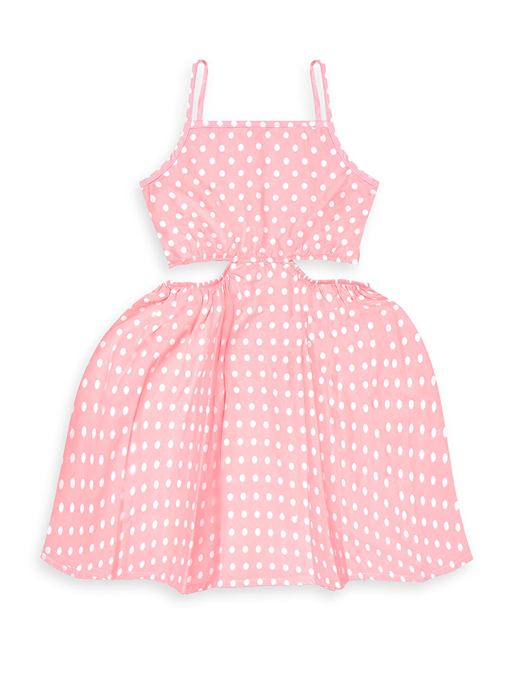 Beyaz Kurdeleli Kız Çocuk Pembe Puanlı Elbise-1