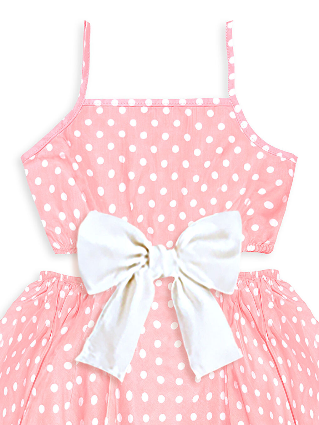 Beyaz Kurdeleli Kız Çocuk Pembe Puanlı Elbise-2