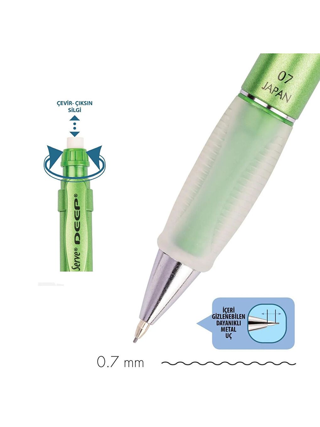 Serve Fıstık Yeşili Deep Mekanik Versatil Uçlu Kalem 0.7 Metalik - 1