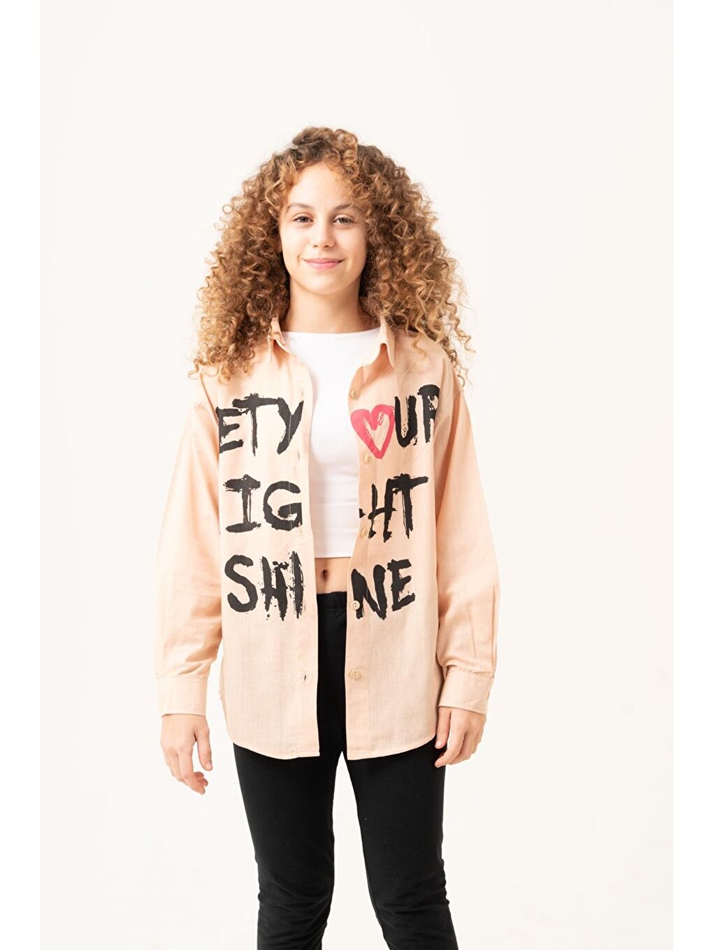 Turuncu Kız Çocuk Yazı Baskılı Gömlek P1039