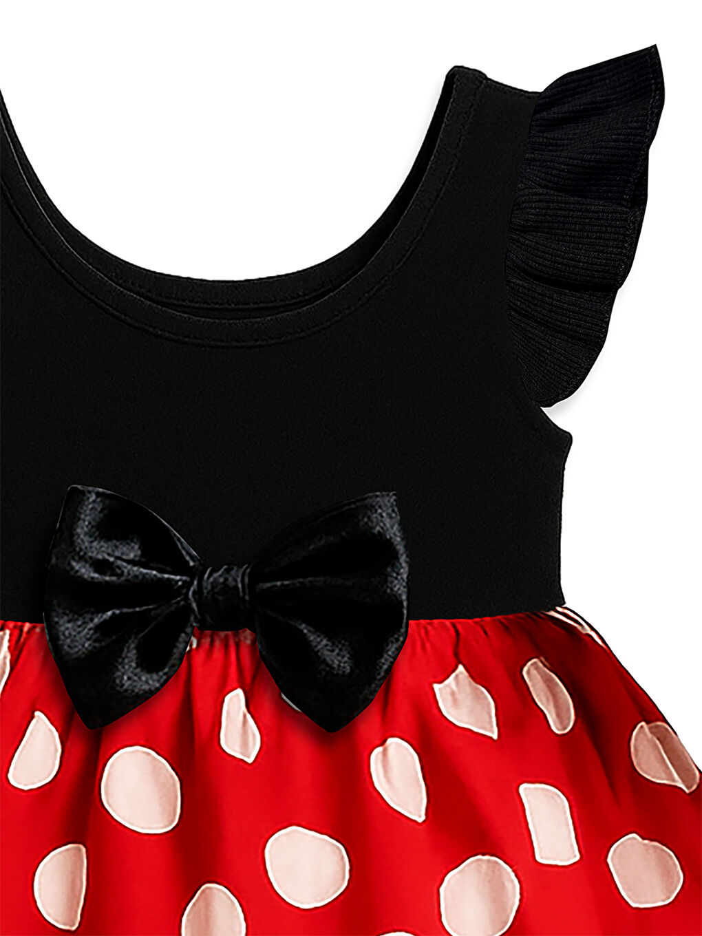 Kırmızı Puanlı Saten Kurdeleli Kız Çocuk Elbise-4