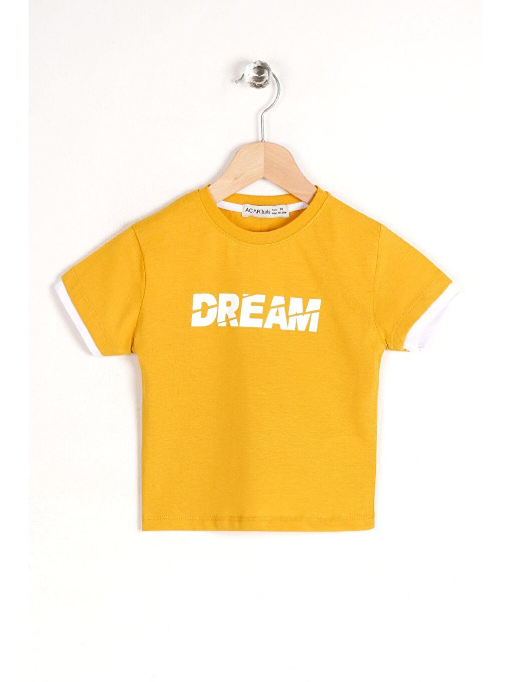 Sarı Bisiklet Yaka Kısa Kol Dreams Baskılı Kısa Kol Hardal Renk Erkek Çocuk Tshirt-2