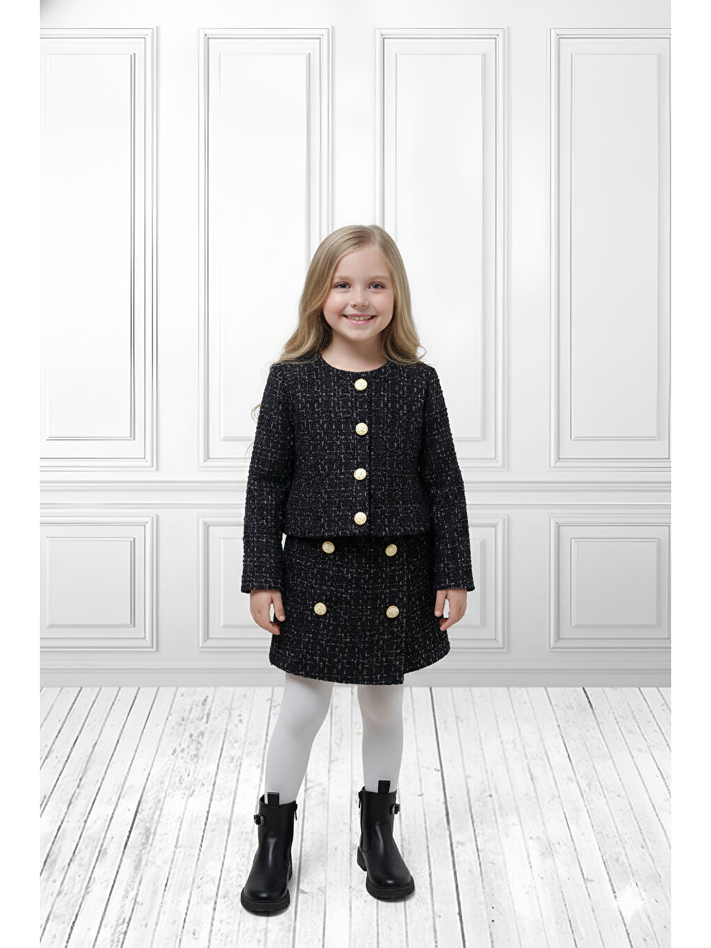Siyah Kız Çocuk Ceketli Takım – Şort Etek İkili Set 2-8 Yaş 12309-1