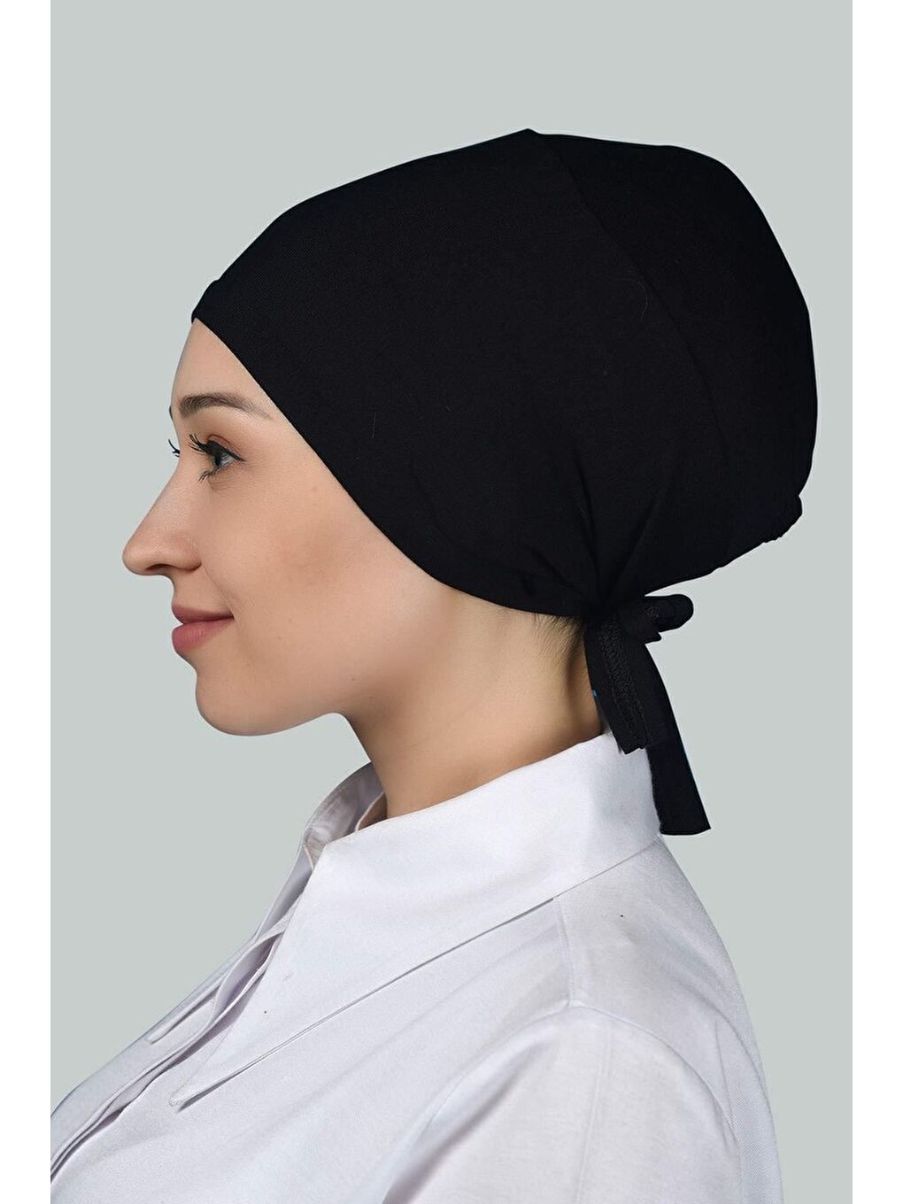 Siyah Kadın Pratik Dikişsiz Bağcıklı Kaymayan Tesettür Penye Bone-2