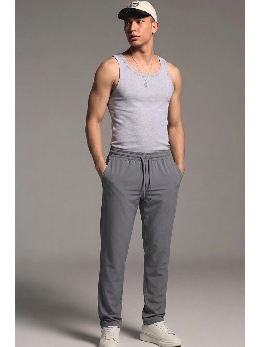 Erkek Esnek Casual Antrasit Baggy Pantolon