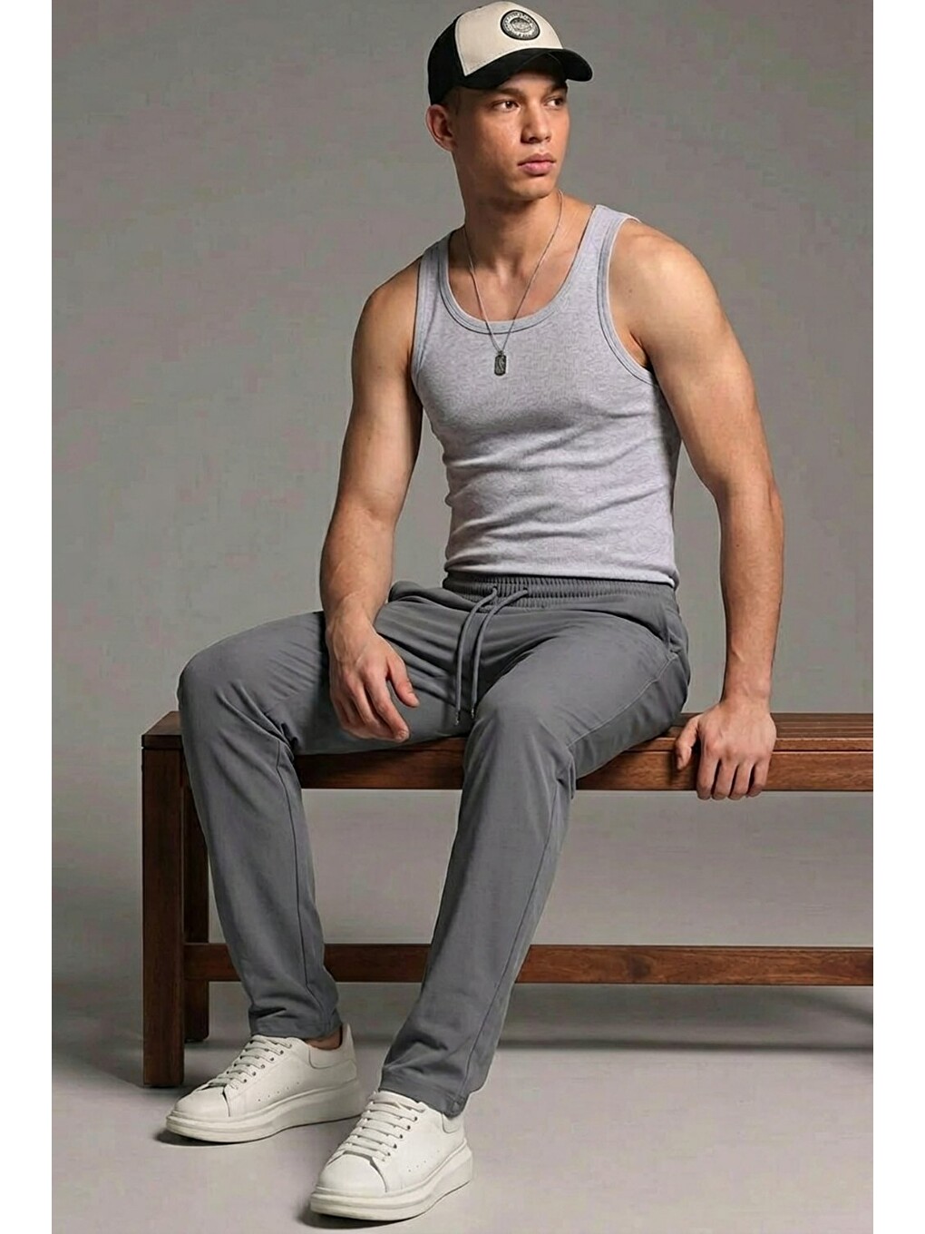 Erkek Esnek Casual Antrasit Baggy Pantolon-1