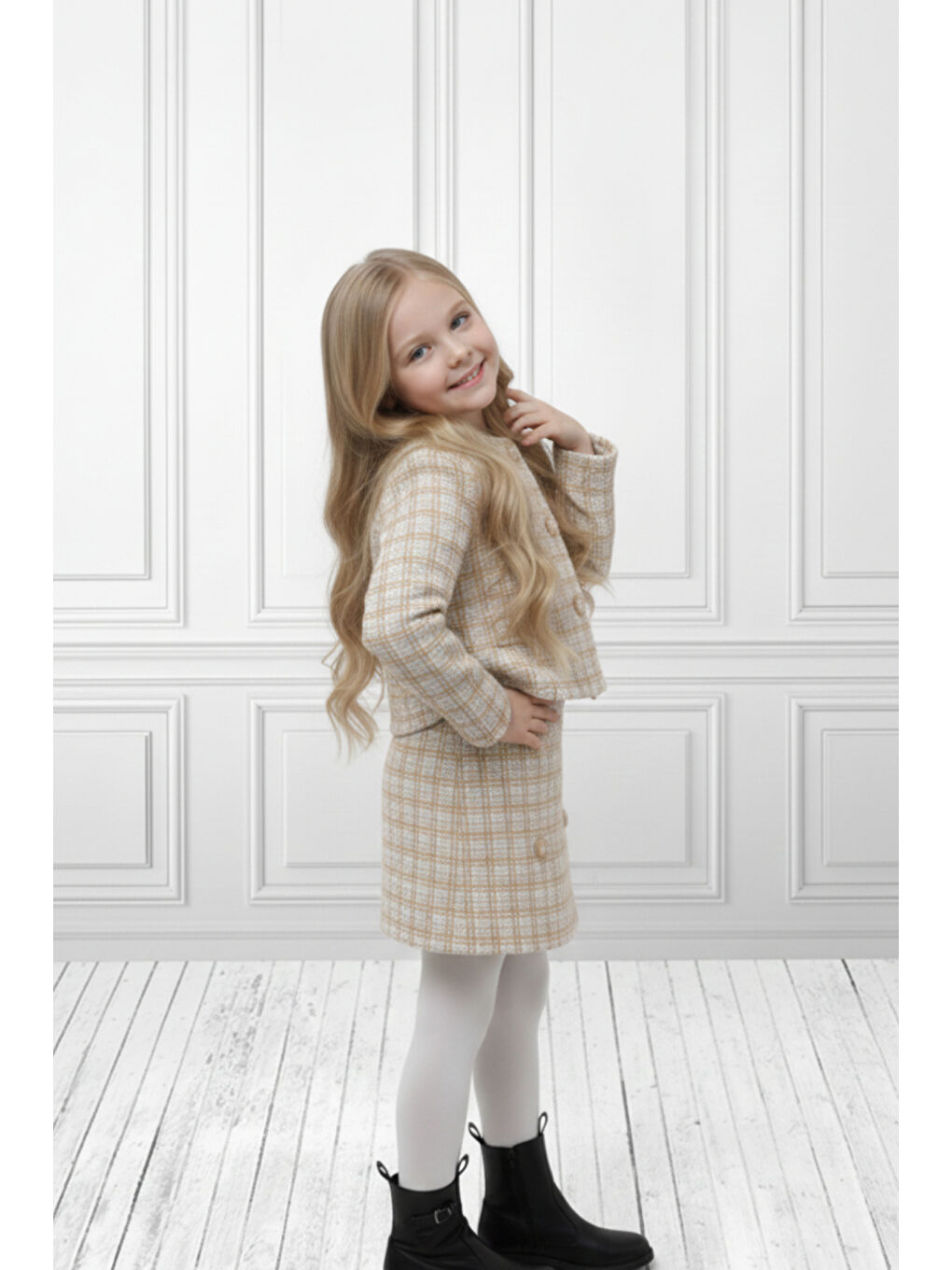 Bej Kız Çocuk Ceketli Takım – Şort Etek İkili Set 2-8 Yaş 12308-1