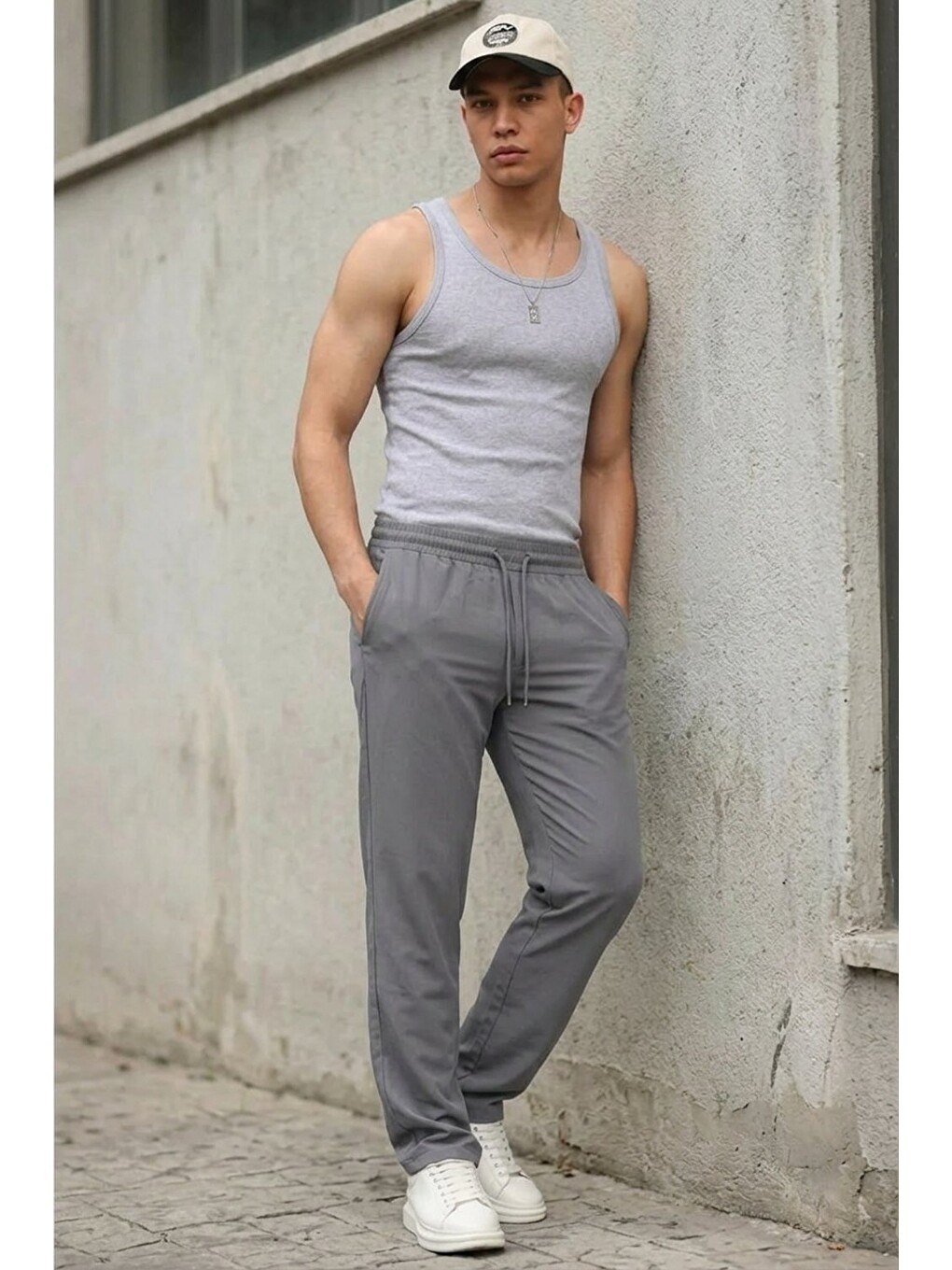Erkek Esnek Casual Antrasit Baggy Pantolon-2
