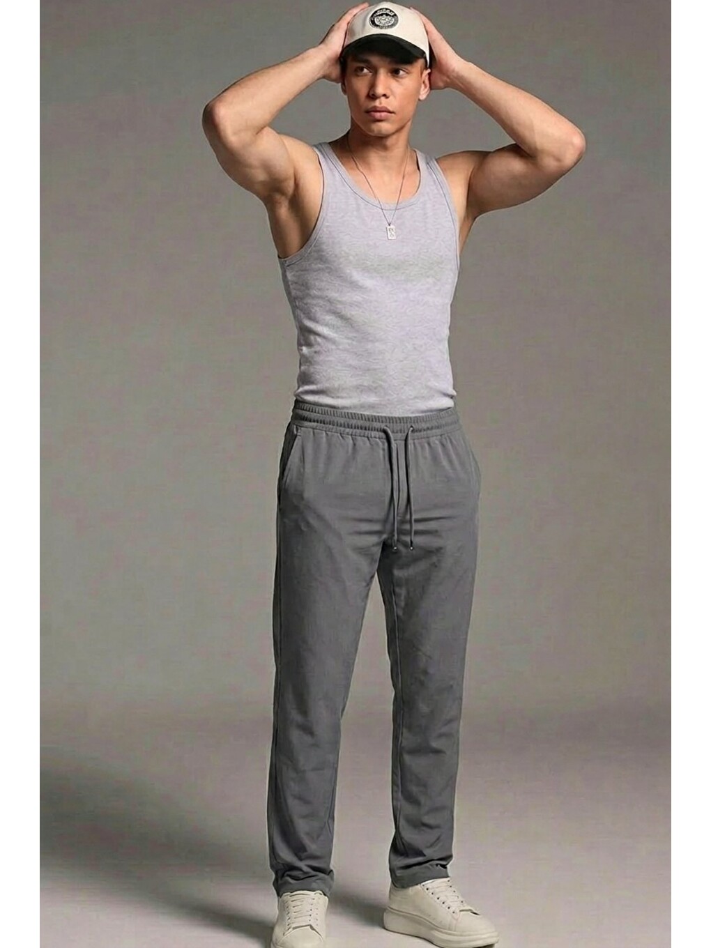 Erkek Esnek Casual Antrasit Baggy Pantolon-3