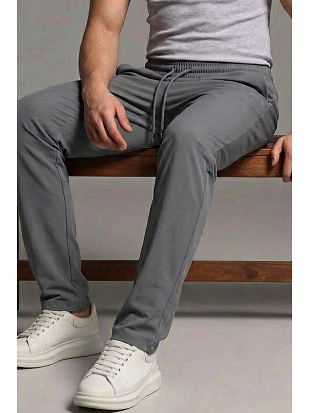 Erkek Esnek Casual Antrasit Baggy Pantolon-5