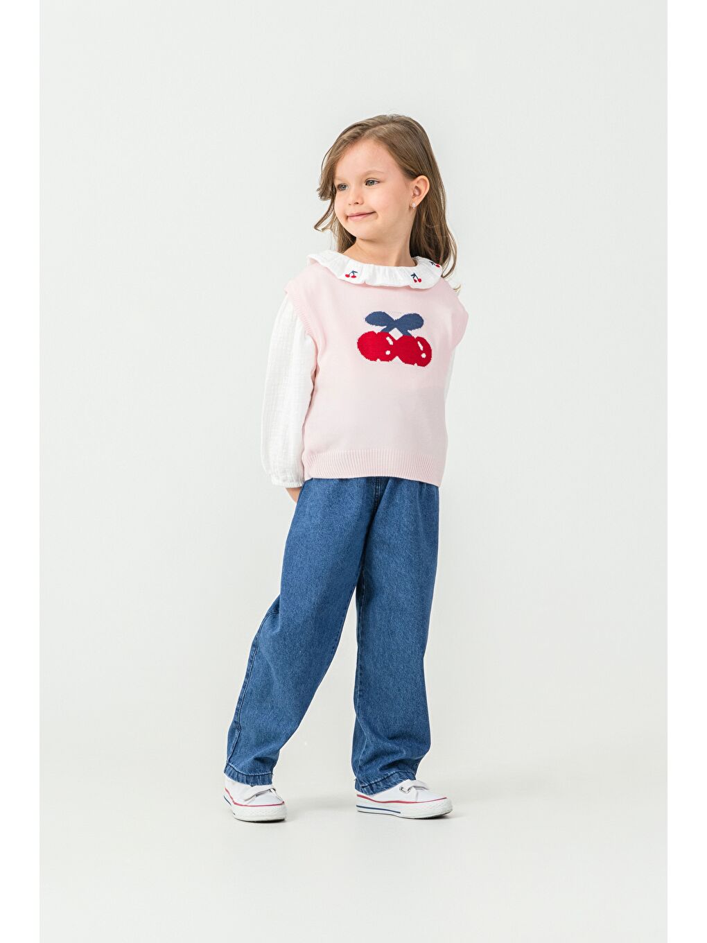 Pembe Kız Çocuk Triko Kazak-Gömlek-Jean Pantolon 3'lü Takım-3