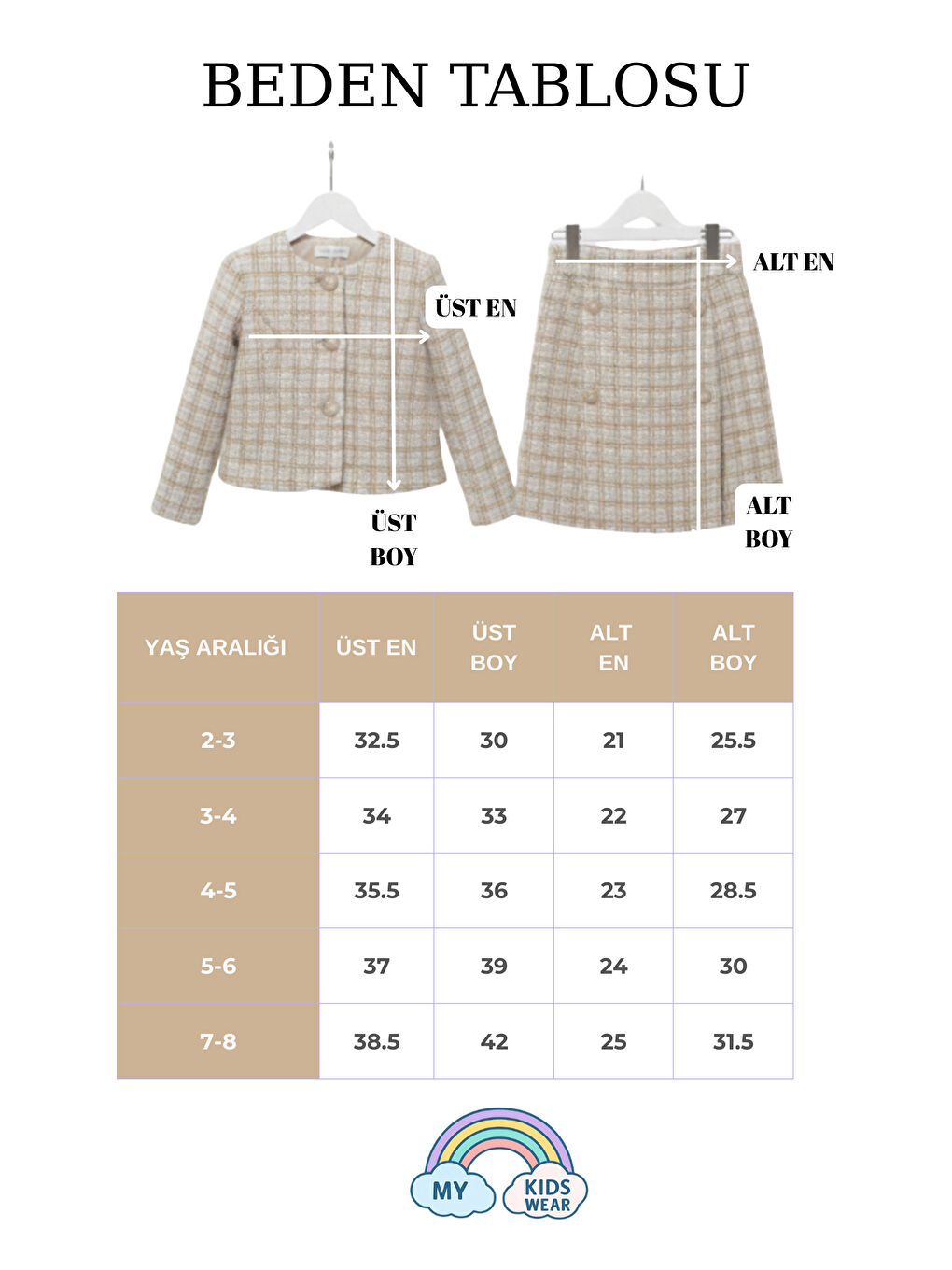 Bej Kız Çocuk Ceketli Takım – Şort Etek İkili Set 2-8 Yaş 12308-3