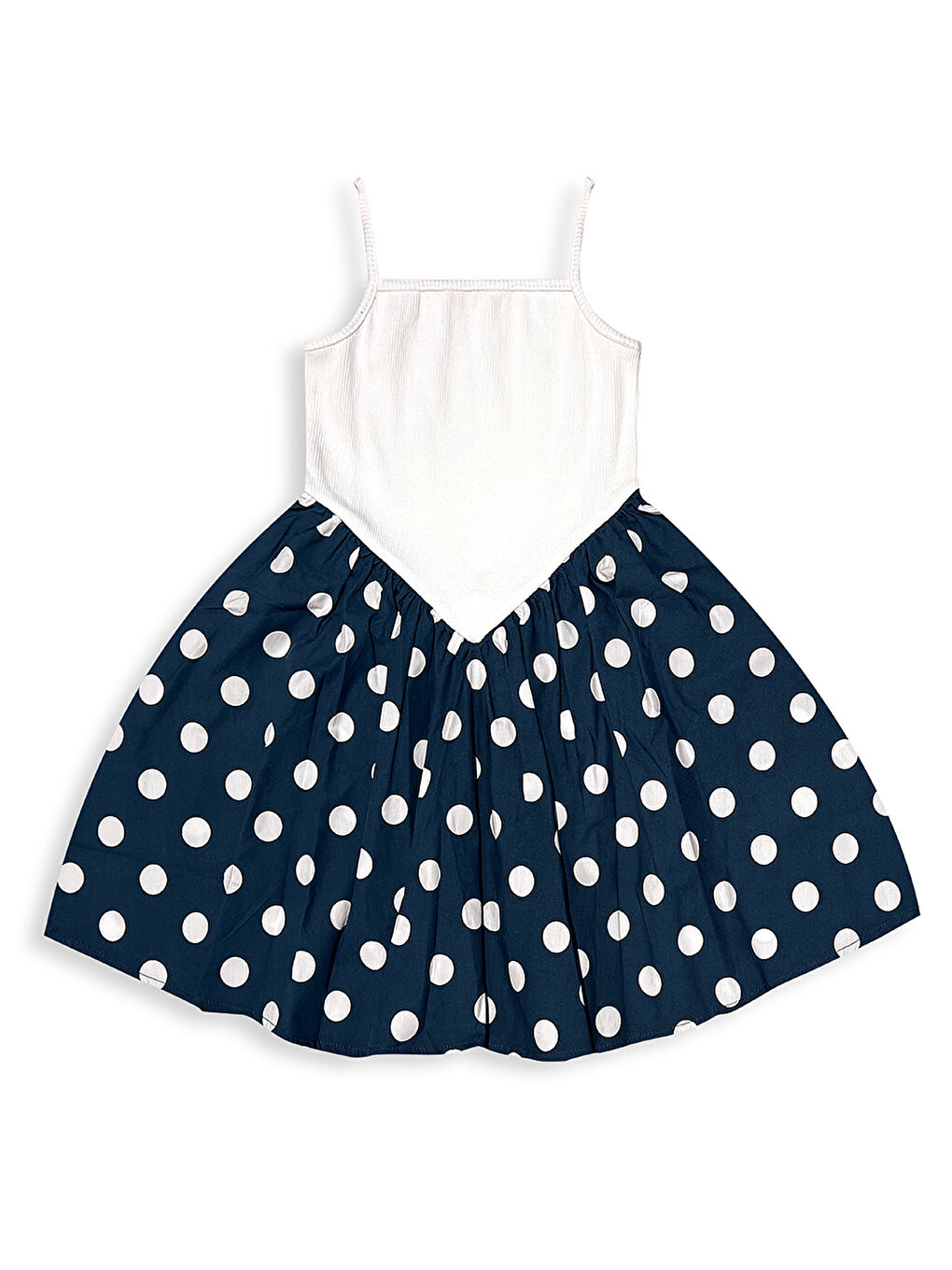 Lacivert Beyaz Puantiye Kız Çocuk Elbise-2