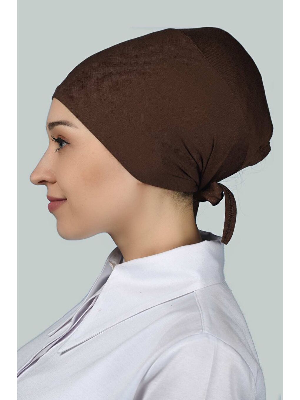 Kahverengi Kadın Pratik Dikişsiz Bağcıklı Kaymayan Tesettür Penye Bone-2