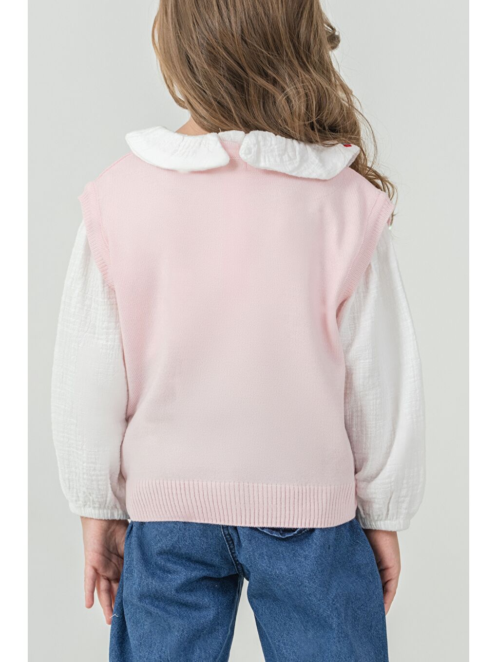 Pembe Kız Çocuk Triko Kazak-Gömlek-Jean Pantolon 3'lü Takım-4