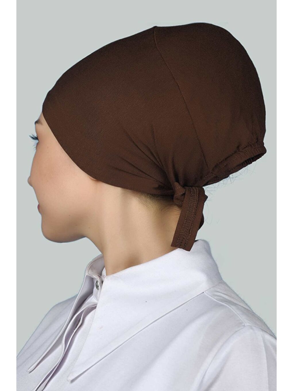 Kahverengi Kadın Pratik Dikişsiz Bağcıklı Kaymayan Tesettür Penye Bone-3