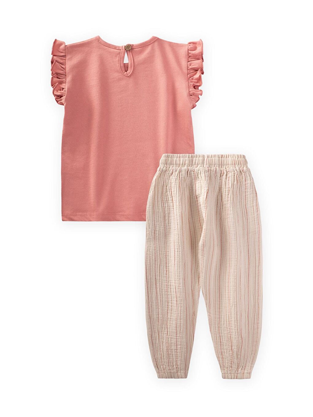 Çiçek Baskılı Müslin Pantolonlu T-Shırt Takım 2-10 Yaş K Pembe-1