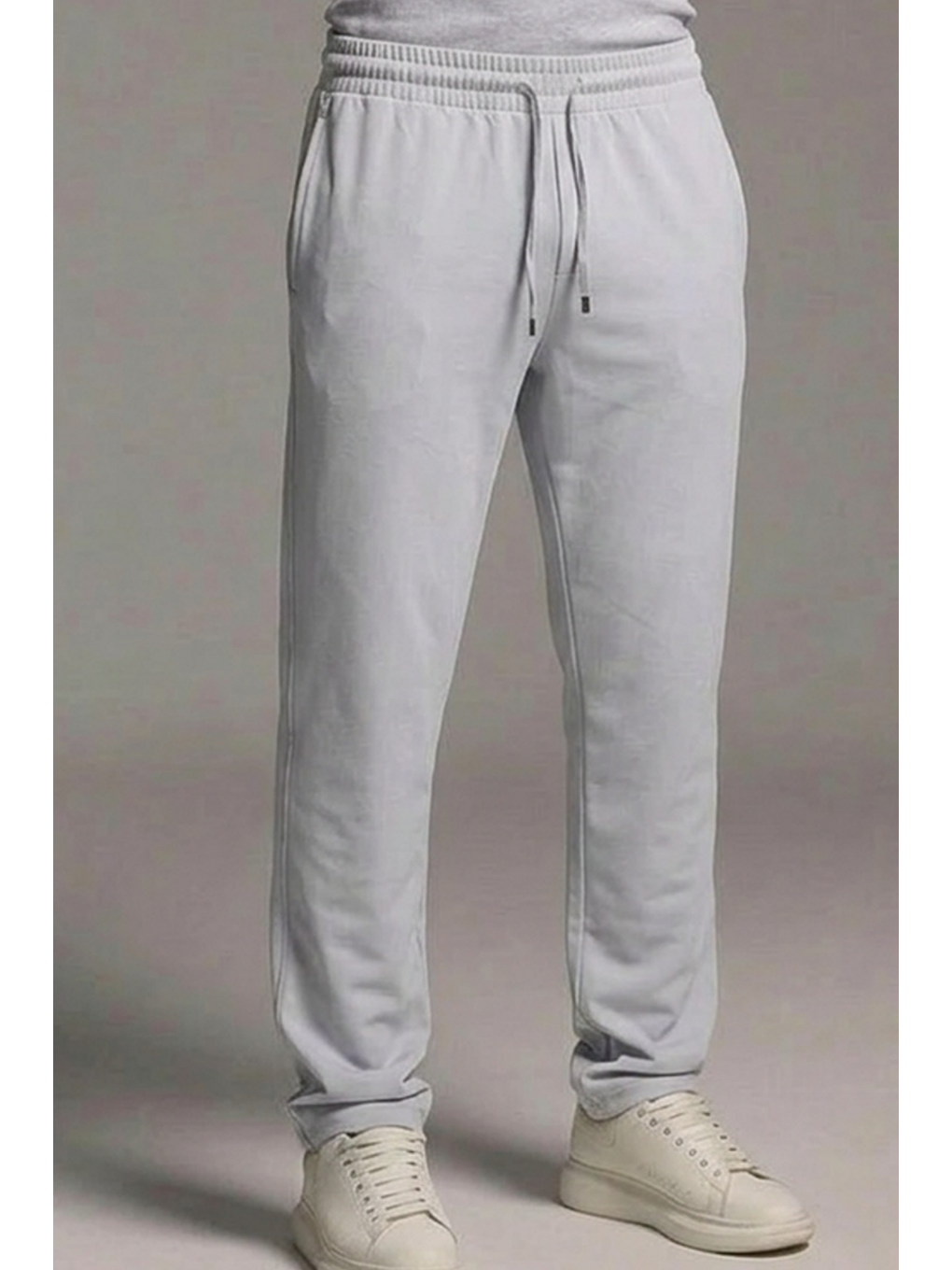 Beyaz Erkek Esnek Casual Açık Gri Baggy Pantolon-5
