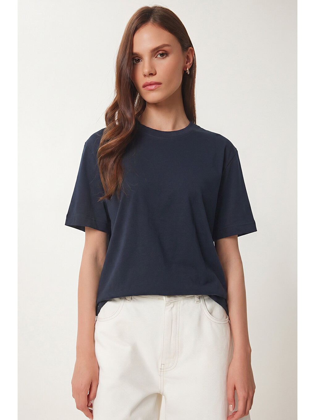 Lacivert Basic Pamuklu Örme T-shirt LACİVERT LUS0094