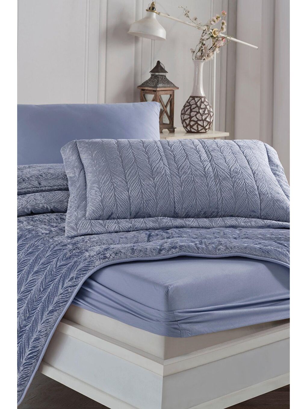 Elart Mavi Velvet Kadife Comfort Set Modern Uyku Seti Tek Kişilik Mavi 2 Parça - 1