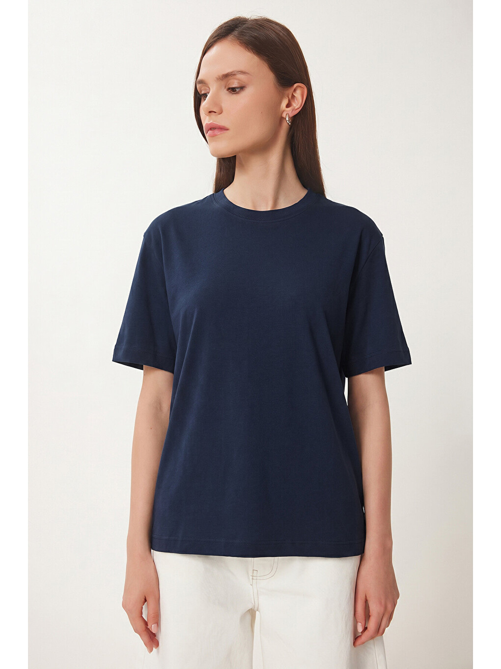 Lacivert Basic Pamuklu Örme T-shirt LACİVERT LUS0094-1