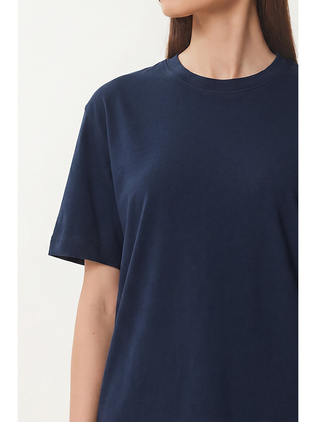 Lacivert Basic Pamuklu Örme T-shirt LACİVERT LUS0094-2
