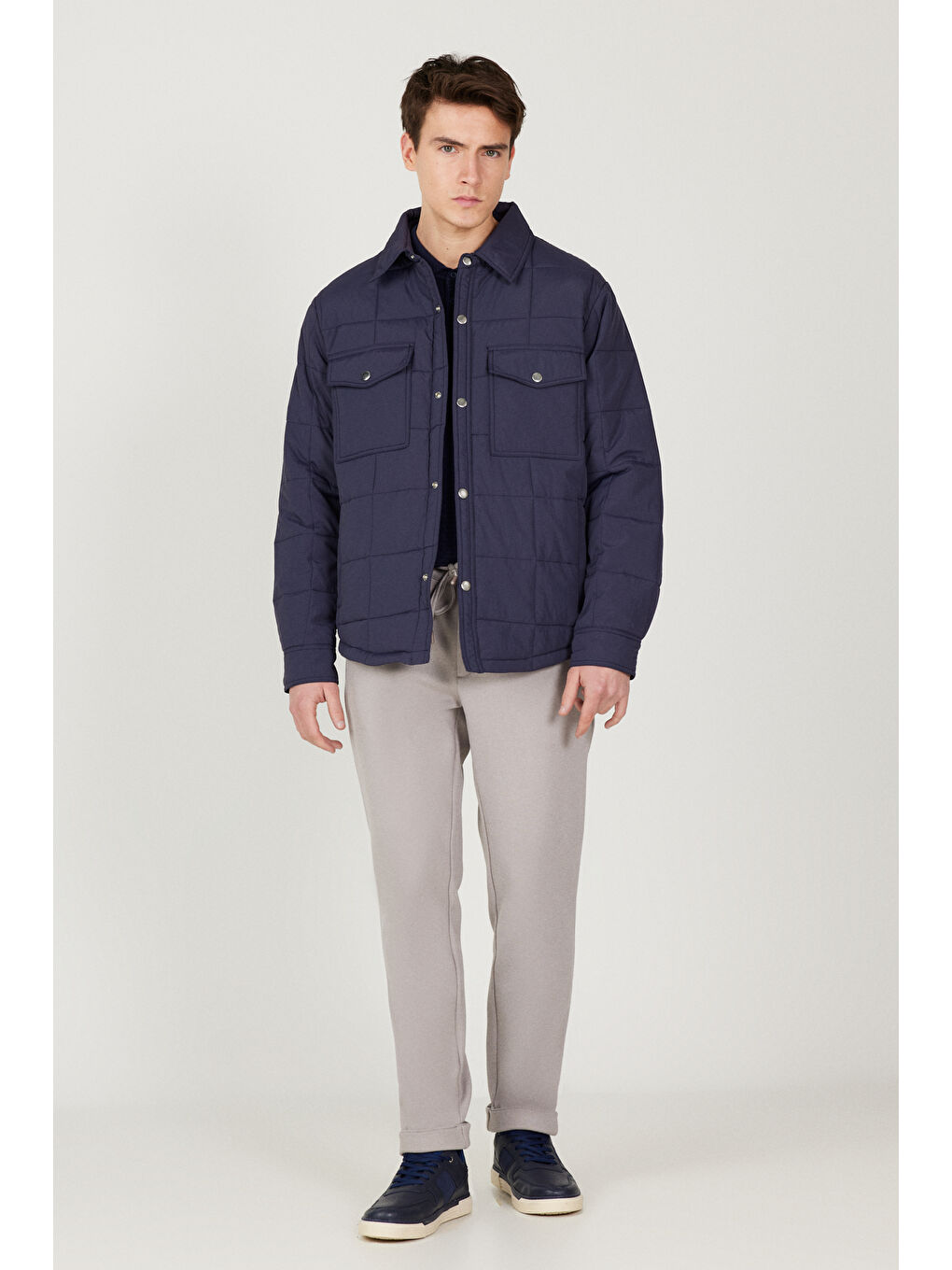 Erkek Lacivert Standart Fit Normal Kesim Gömlek Yaka Mont-1