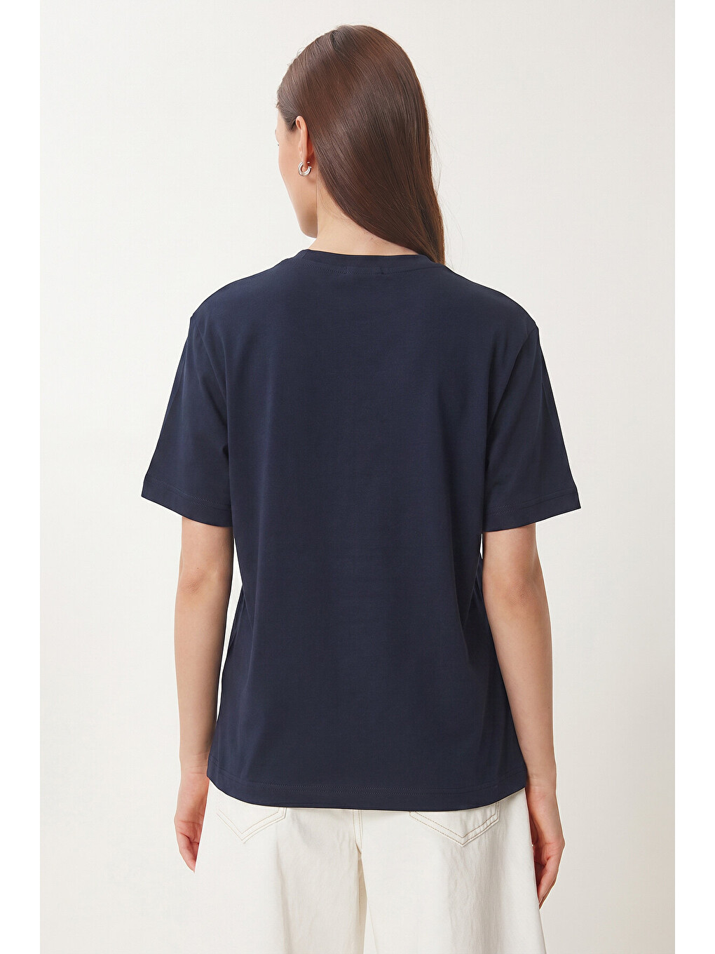 Lacivert Basic Pamuklu Örme T-shirt LACİVERT LUS0094-3