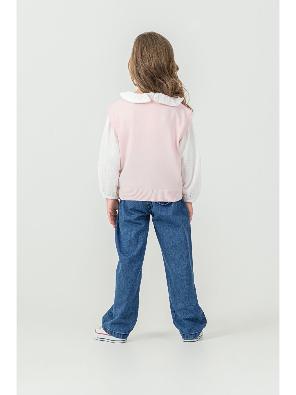 Pembe Kız Çocuk Triko Kazak-Gömlek-Jean Pantolon 3'lü Takım-5