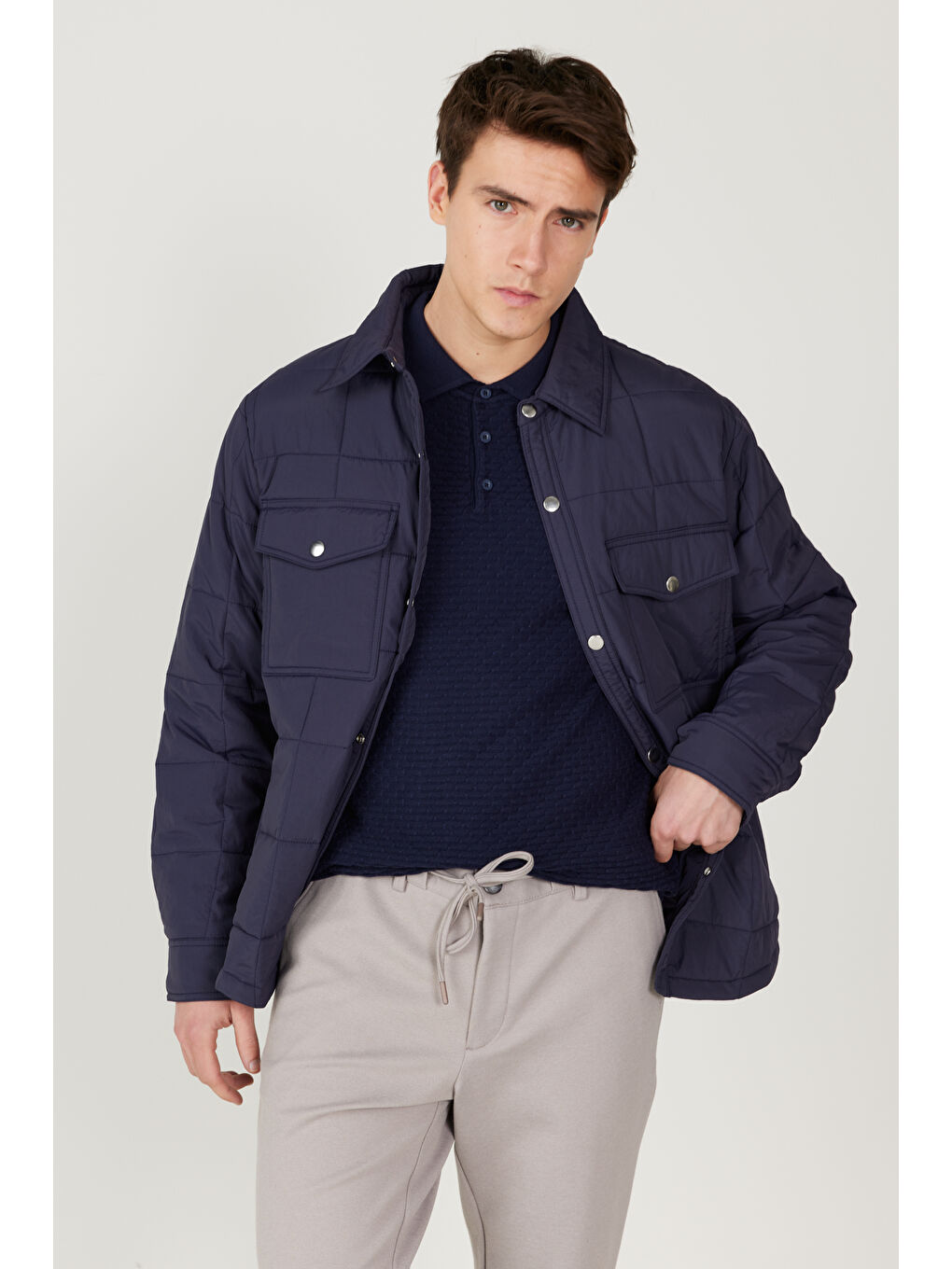 Erkek Lacivert Standart Fit Normal Kesim Gömlek Yaka Mont-2