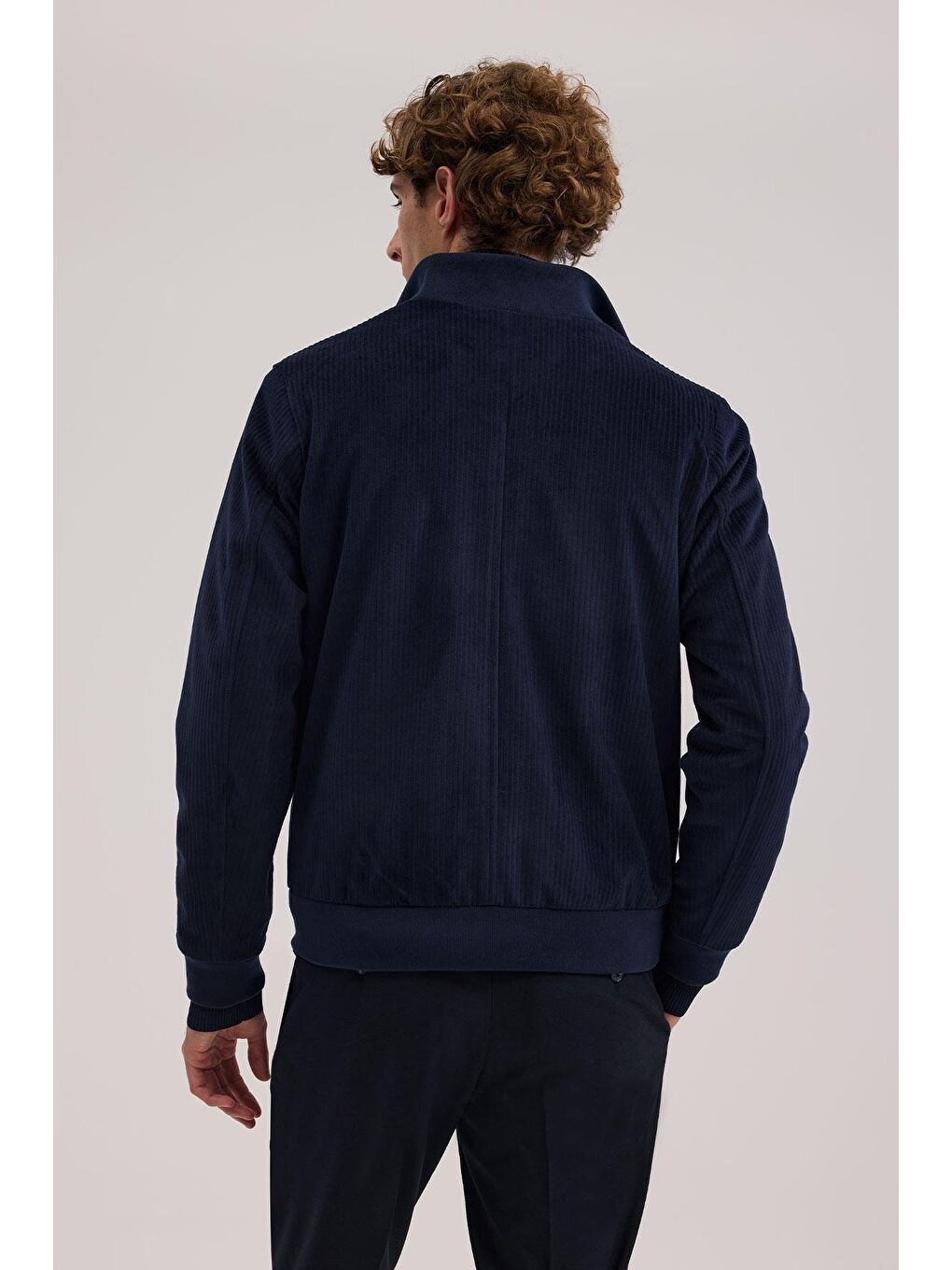 Lacivert Comfort Fit Hakim Yaka Kadife Mont-3