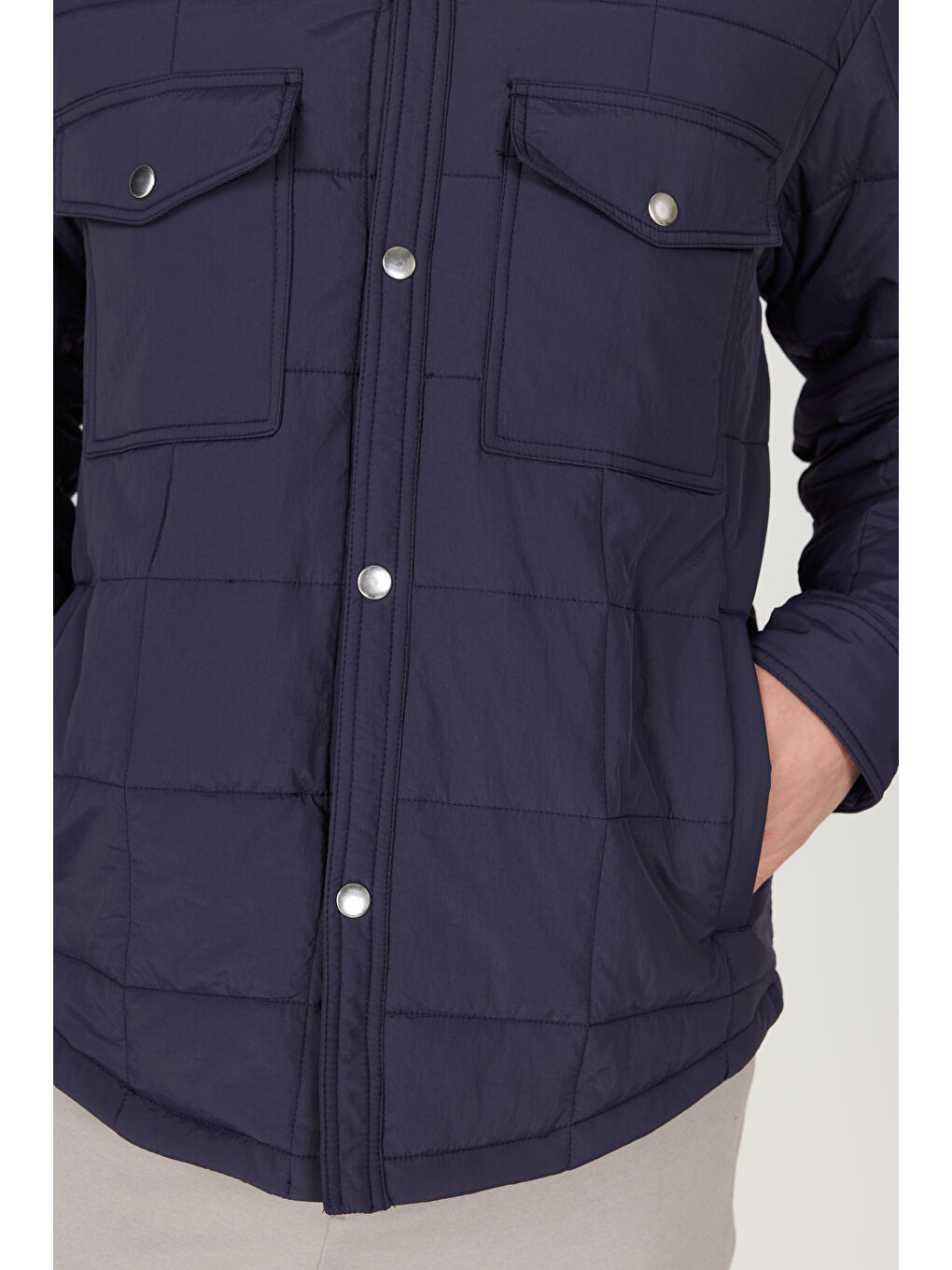 Erkek Lacivert Standart Fit Normal Kesim Gömlek Yaka Mont-6