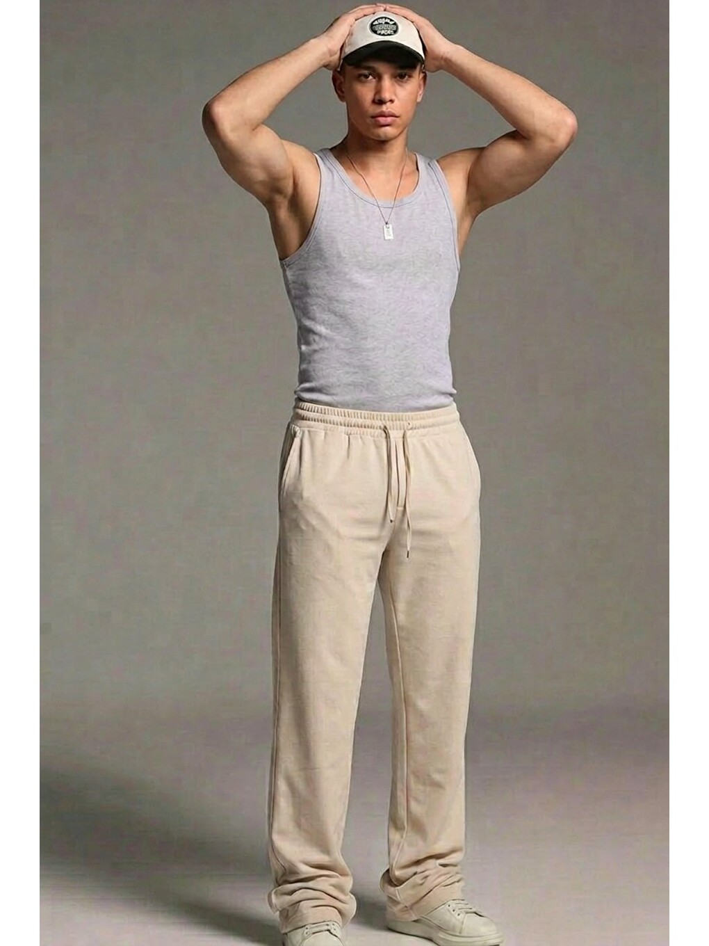 Ekru Erkek Esnek Casual Krem Baggy Pantolon-3