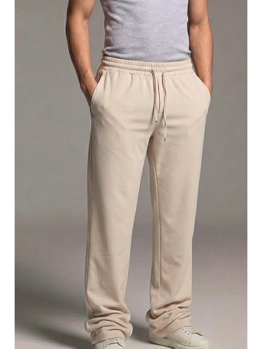 Ekru Erkek Esnek Casual Krem Baggy Pantolon-4