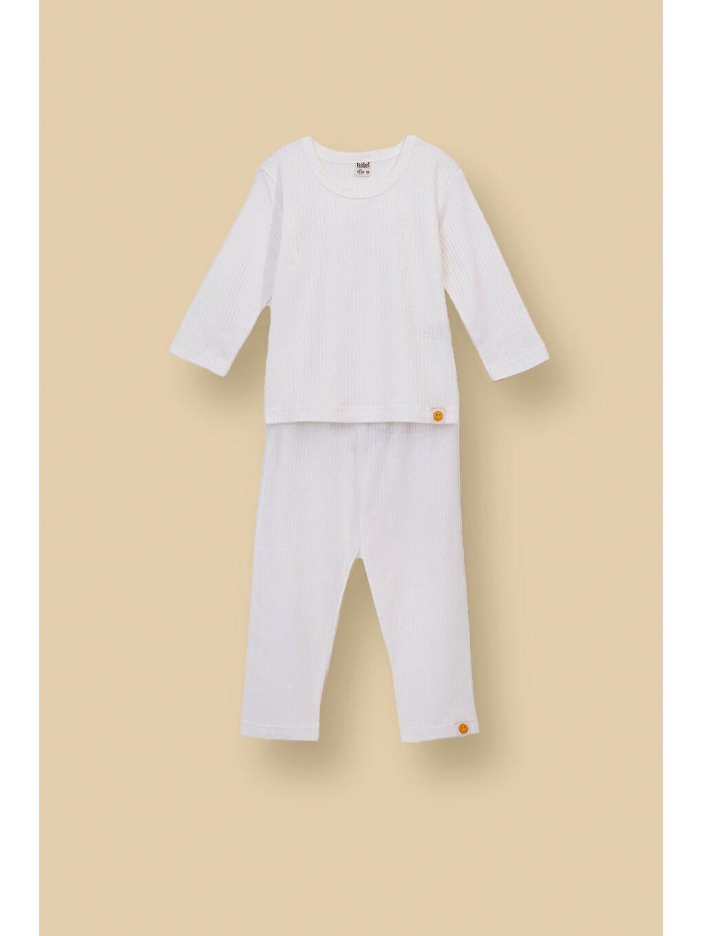 Beyaz Basic Fitilli İnterlok Kumaş %100 Pamuk Pijama Takımı