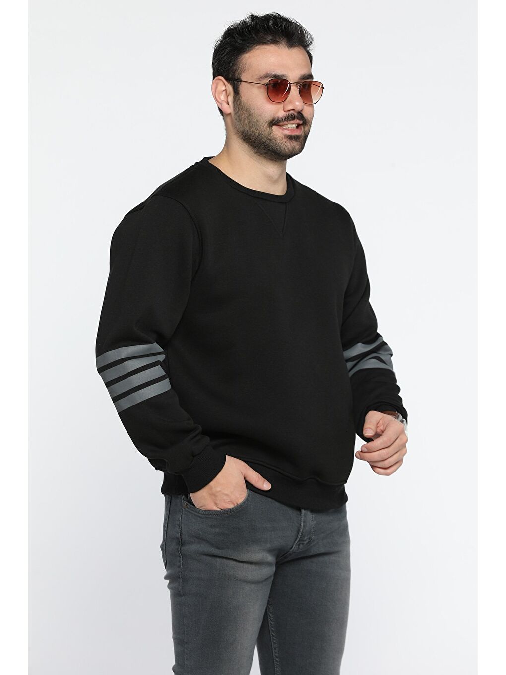 Mishar İtalia Siyah Üç İplik Şardonlu Bisiklet Yaka Erkek Sweatshirt - 1