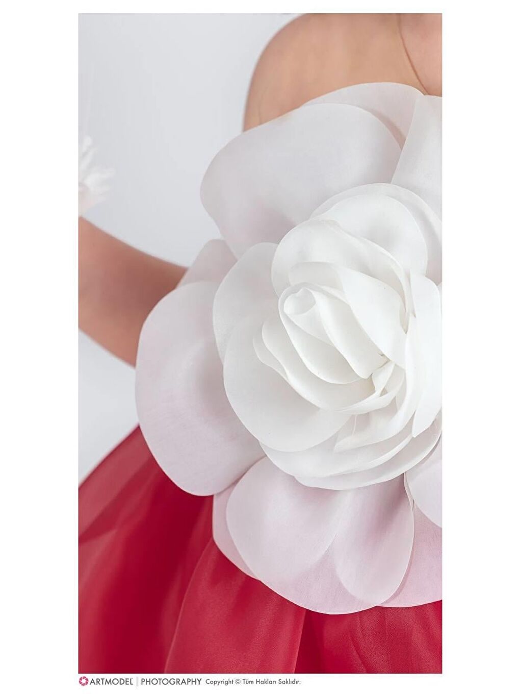 Kırmızı Kız Çocuk Prenses Elbise – Tüllü Çiçek Detaylı Abiye 4-8 Yaş Özel Elbisesi-1