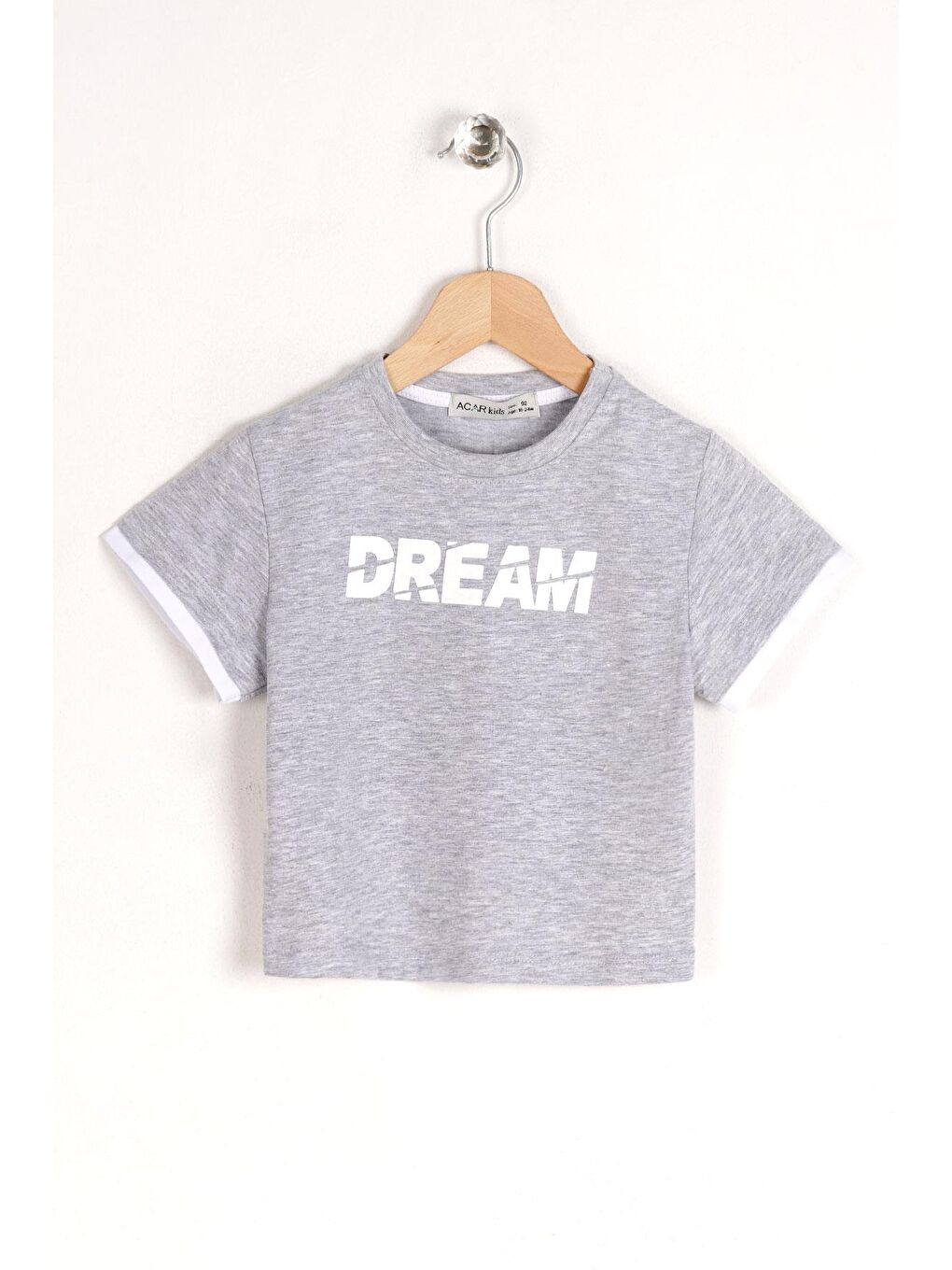 Bisiklet Yaka Kısa Kol Dreams Baskılı Kısa Kol Gri Renk Erkek Çocuk Tshirt-2
