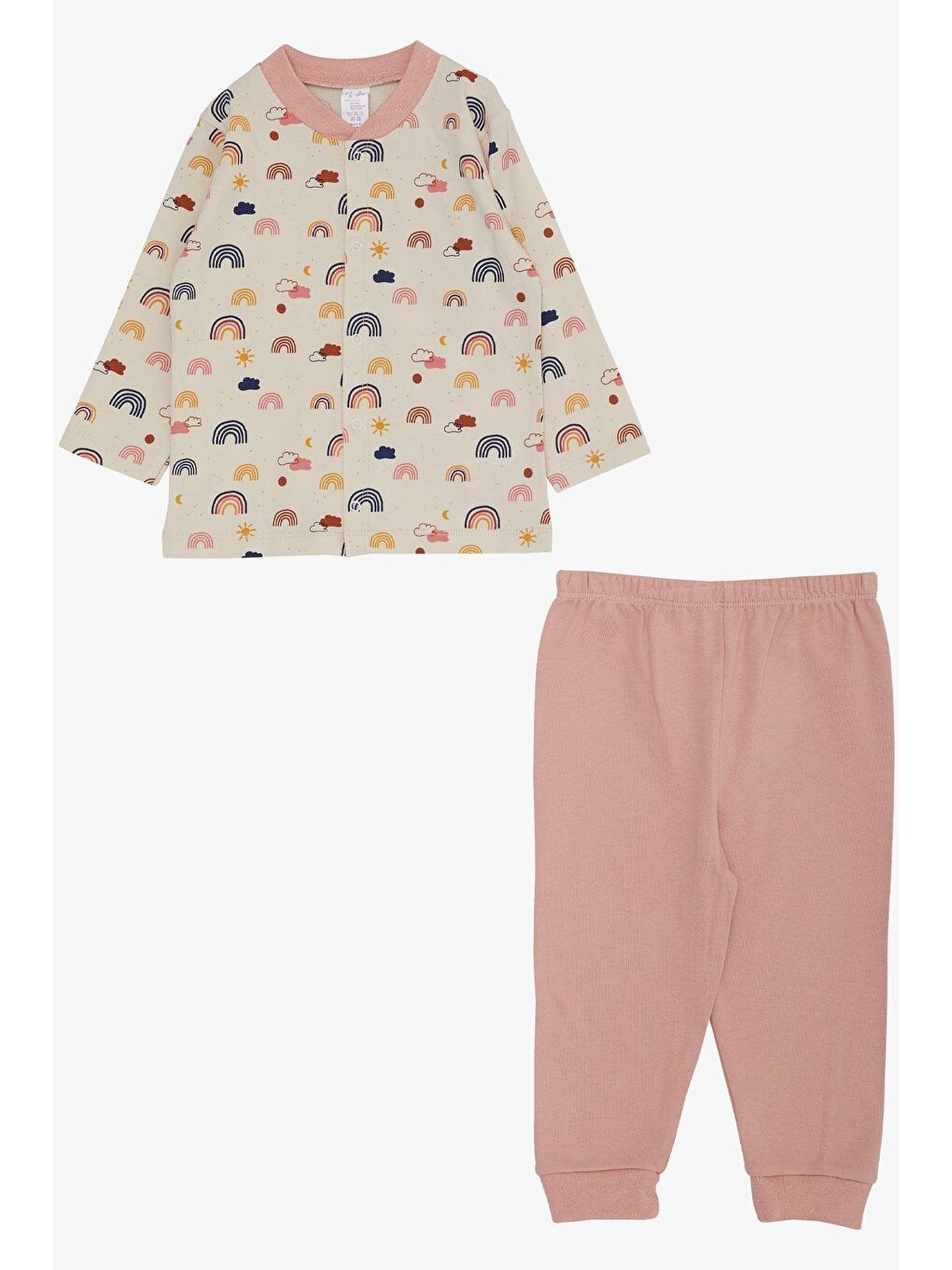 Kız Bebek Pijama Takımı Renkli  Desenli Bej  (4 Ay-1 Yaş)