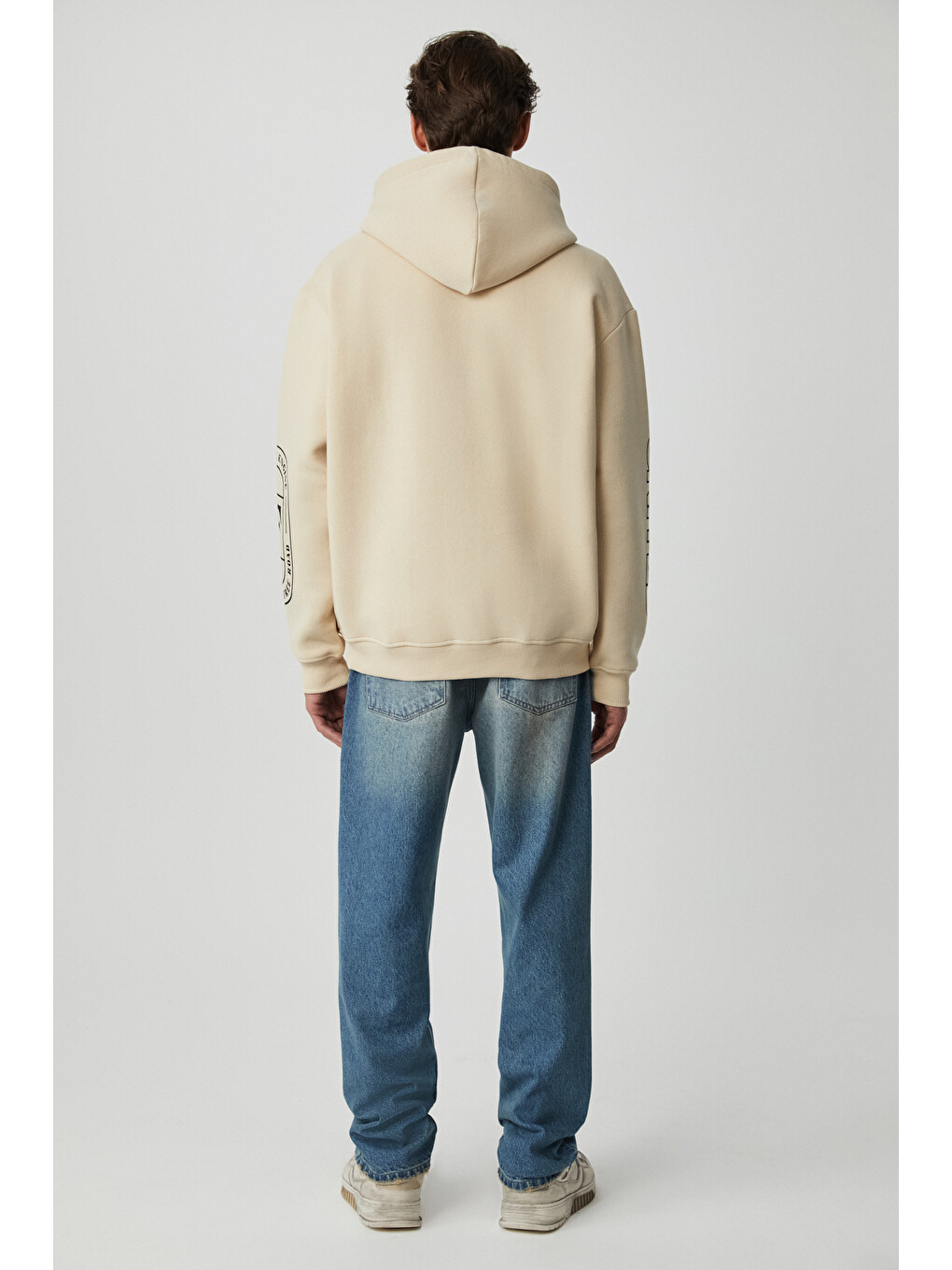 Mıles Erkek Kapüşonlu Yumuşacık Oversize Bej Sweatshirt-5