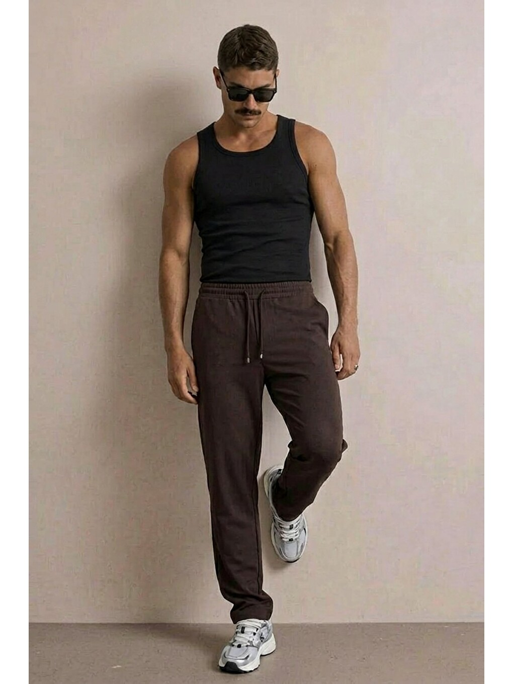 Kahverengi Erkek Beli Lastikli Rahat Kahve Bol Pantolon-2