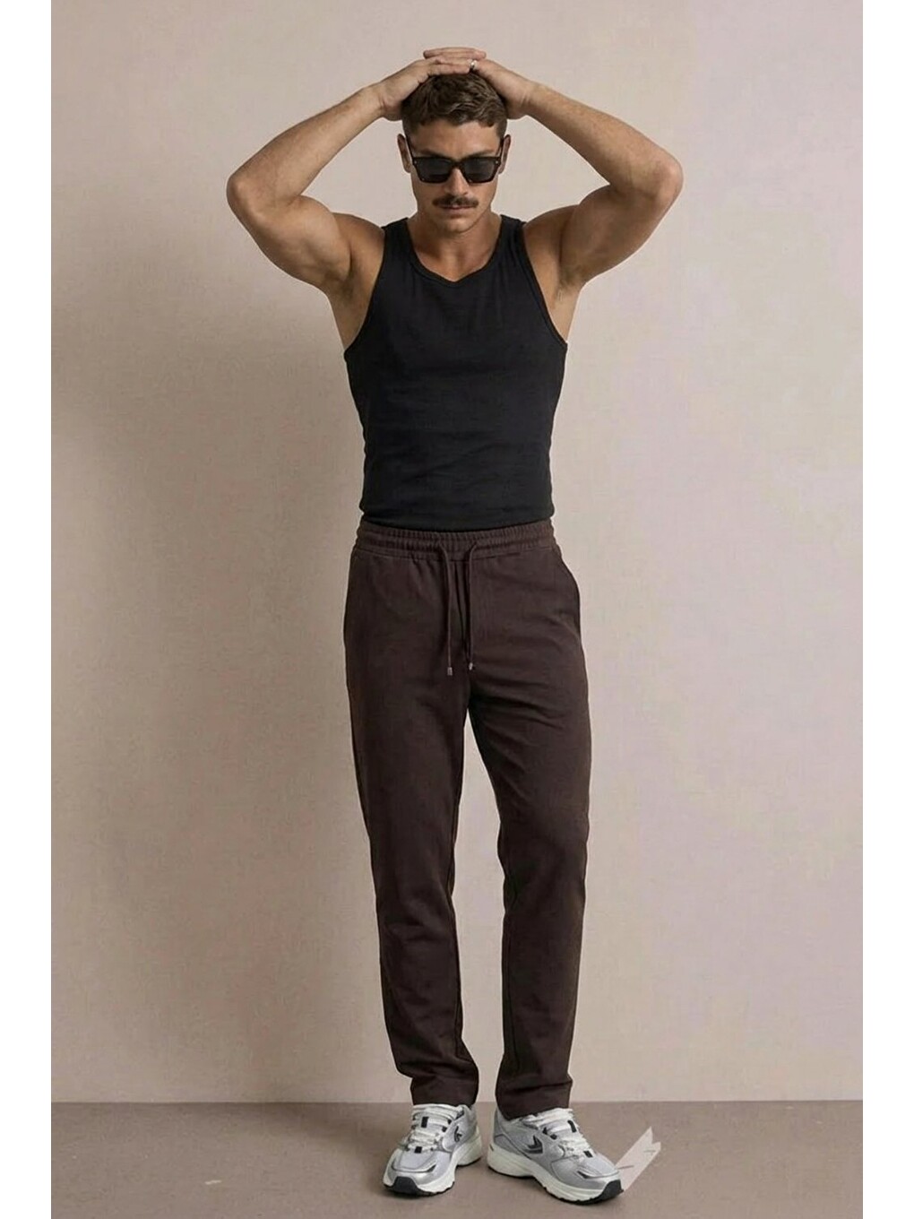 Kahverengi Erkek Beli Lastikli Rahat Kahve Bol Pantolon-3
