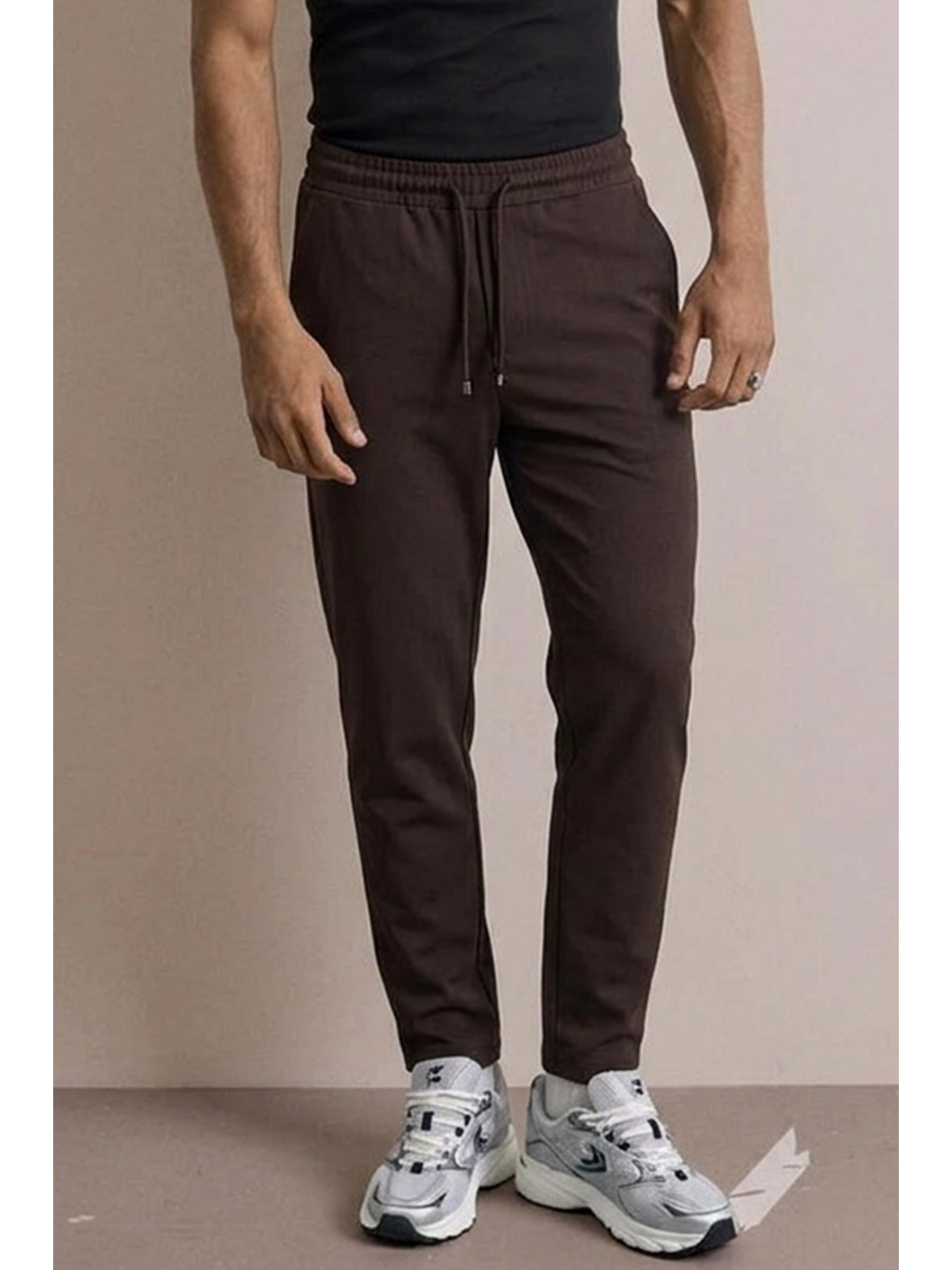 Kahverengi Erkek Beli Lastikli Rahat Kahve Bol Pantolon-4